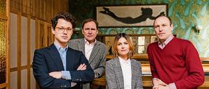 Royaler Zuwachs. Die Schauspielerin Jeanne Tremsal wird Gastgeberin im Petit Royal, das neue Projekt des Erfolgstrios Moritz Estermann, Stephan Landwehr und Boris Radzun (von links). Foto: promo