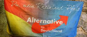 Ein Banner hängt am 13. März 2016 bei der Wahlparty der rheinland-pfälzischen AfD in Mainz.