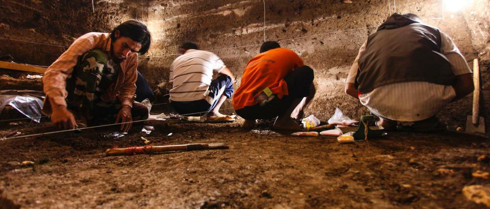 Höhlenmensch. Homo floresiensis lebte einst auf der Insel Flores. Das Bild zeigt den Fundort.