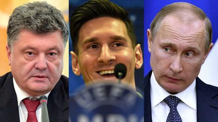 Prominente Gesichter der "Panama Leaks": Petro Poroschenko, Lionel Messi, Wladimir Putin (von links).