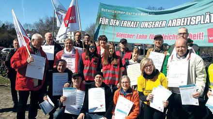 Sonniger Protest. Verdi und AfA fordern höhere Löhne für Mitarbeiter des Botanischen Gartens. 
