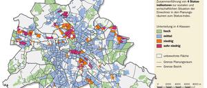 Verteilung der sozialen Ungleichheit in Berlin (Klick auf das Bild vergrößert die Grafik).