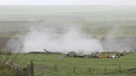 Armenische Artillerie in Martakert, Berg-Karabach. 