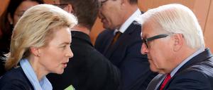 Ursula von der Leyen (Verteidigungsministerin, CDU) und Frank-Walter Steinmeier (Außenminister, SPD) haben einen Konflikt.