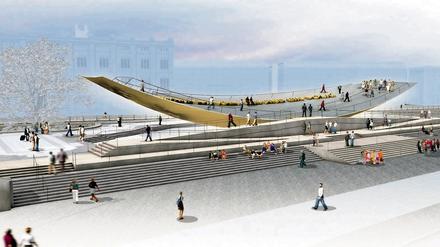 Die Computergrafik zeigt den gemeinsamen Entwurf der Choreographin Sasha Waltz und der Stuttgarter Szenografen Milla &amp; Partner für das in Berlin geplante Freiheits- und Einheitsdenkmal - das nun nicht errichtet wird. 
