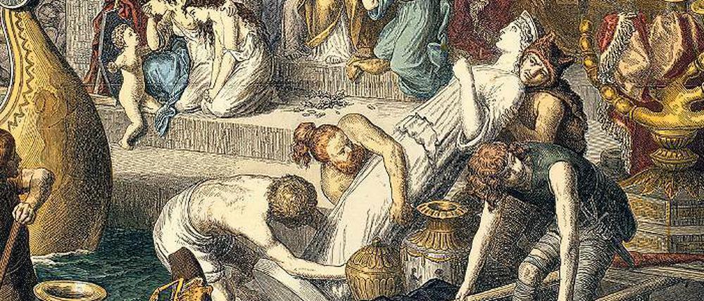 Die zweite Plünderung Roms 455 n. Chr. durch die Vandalen als Folge der Völkerwanderung, wie der Maler Heinrich Leutemann sie um 1865 festhielt. Bis heute fördern solche Bilder den Eindruck von Chaos und Untergang in der Spätantike.