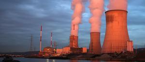 Dampf steigt am 12.04.2016 in Huy (Belgien) aus dem Atomkraftwerk Tihange des Betreibers Electrabel. 