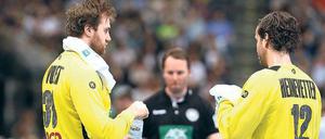 Icke und er. Wetzlars Torhüter Wolff und Füchse-Keeper Heinevetter (hier im Nationalteam) duellieren sich heute. Foto: Imago/Perenyi