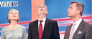 Die Wahlsieger. Norbert Hofer (rechts) bekam die meisten Stimmen, gefolgt von dem Grünen Alexander van der Bellen und der unabhängigen Irmgard Griss. 
