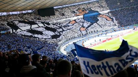 Choreografie der Fans vor dem Halbfinale Hertha gegen BVB.
