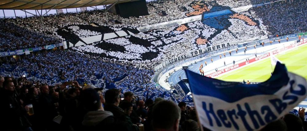 Choreografie der Fans vor dem Halbfinale Hertha gegen BVB.