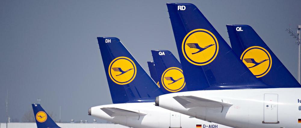 Maschinen der Lufthansa auf dem Flughafen "Franz Josef Strauß" in München.