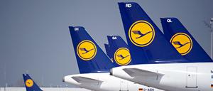 Maschinen der Lufthansa auf dem Flughafen "Franz Josef Strauß" in München.