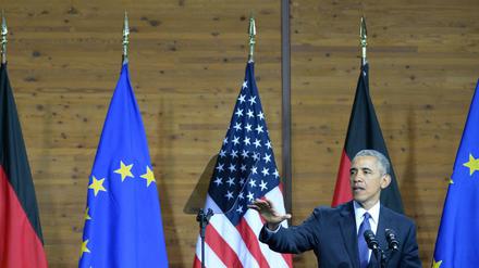 US-Präsident Barack Obama am 25. April 2016 auf der Hannover Messe in Hannover (Niedersachsen). 