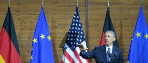 US-Präsident Barack Obama am 25. April 2016 auf der Hannover Messe in Hannover (Niedersachsen). 