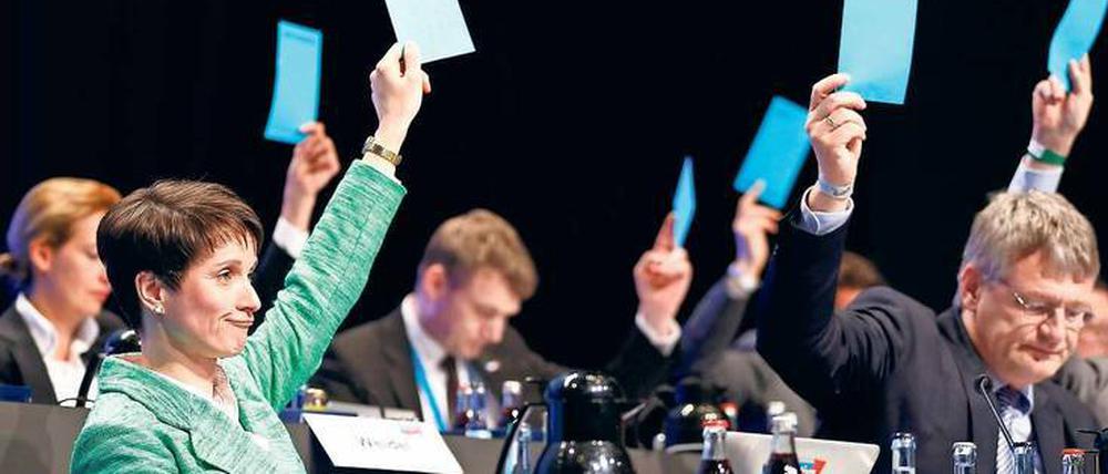 Grüne Vorsitzende? Frauke Petry (l.) trug beim AfD-Parteitag äußerlich zwar die Farben einer anderen politischen Richtung, inhaltlich blieb sie aber ihrer Partei mehr als treu.
