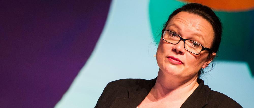 Bundesarbeitsministerin Andrea Nahles (SPD) spricht auf der re:publica in Berlin.