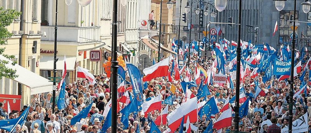 "Wir sind Europa und werden in Europa bleiben"-Demonstration in Warschau am Samstag.