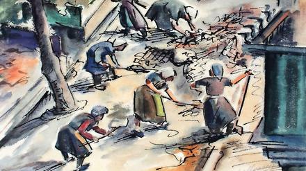 Das Aquarell „Trümmerfrauen“ von Carl Lorenz stammt aus dem Jahr 1946.