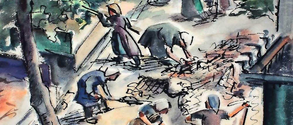 Das Aquarell „Trümmerfrauen“ von Carl Lorenz stammt aus dem Jahr 1946.