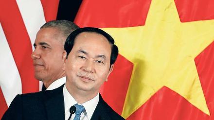 Im Vorbeigehen. US-Präsident Barack Obama gab am Montag mit Vietnams Präsident Tran Dai Quang eine Pressekonferenz.