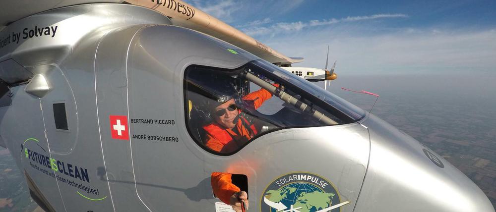 "Solar Impulse 2" mit Bertrand Piccard auf dem Flug nach Lehigh Valley, Pennsylvania, USA