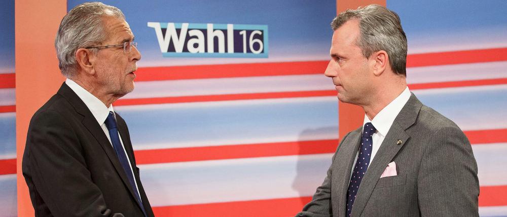 Norbert Hofer (rechts) und sein Konkurrent Alexander Van der Bellen.
