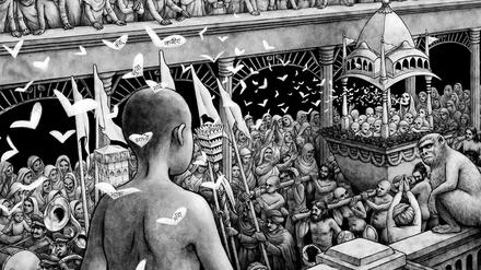 Kosmopolitisch: Eine Seite aus Orijit Sens "Hair Burns Like Grass", die in der Ausstellung "Rising India" gezeigt wird.