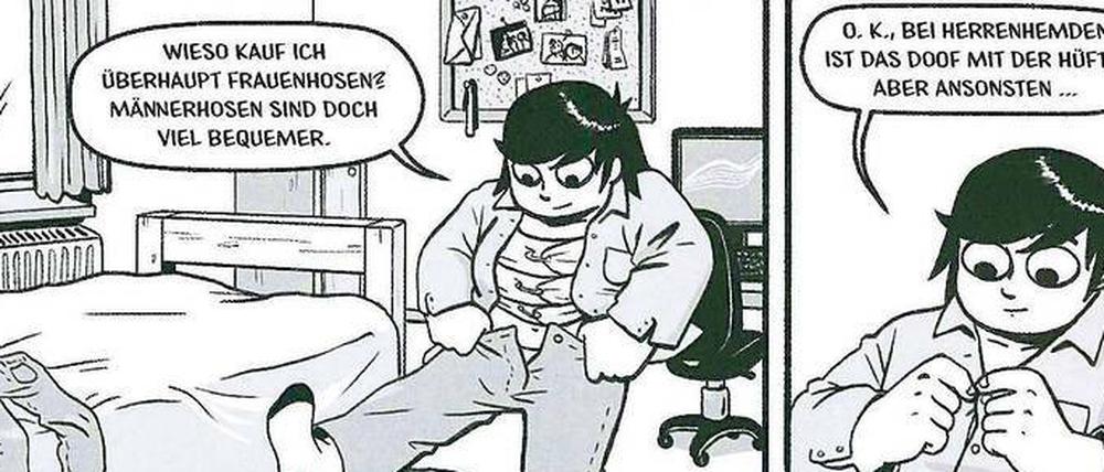 Kai sucht nach Kleidung, die zu ihm passt.