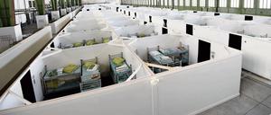 Notunterkünfte für Flüchtlinge im einstigen Tempelhofer Flughafengebäude.