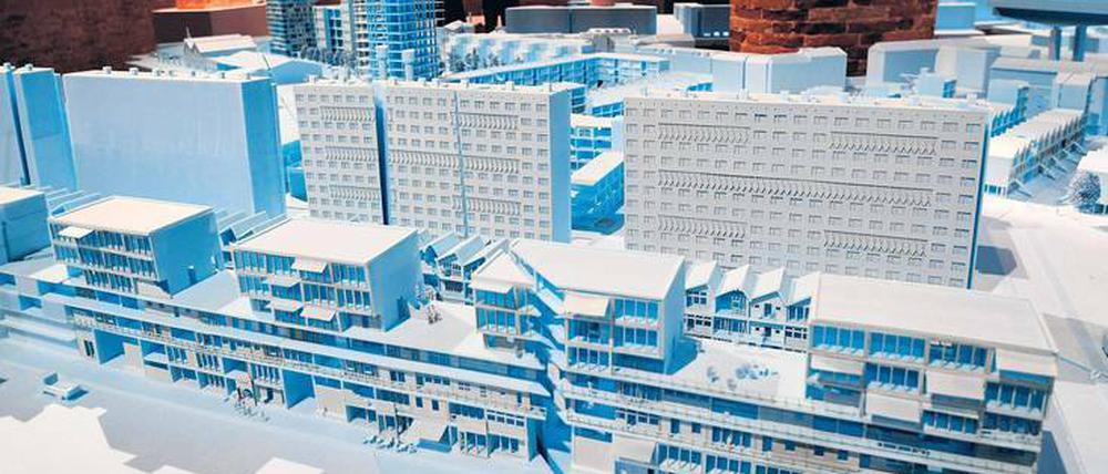 Verdichtete Wohngebiete. Modelle der Bel Architekten in der Hauptausstellung im Arsenal von Venedig.