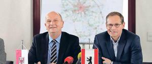 Ist ja komisch. Dietmar Woidke (links) und Michael Müller hatten ihre Differenzen offenbar überwunden. 