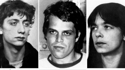 Fahndungsfotos des Bundeskriminalamtes von den ehemaligen RAF-Mitgliedern Burkhard Garweg, Ernst-Volker Staub und Daniela Klette (von links). 