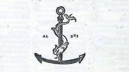Manuzios Markenzeichen: der Anker mit Delfin. 