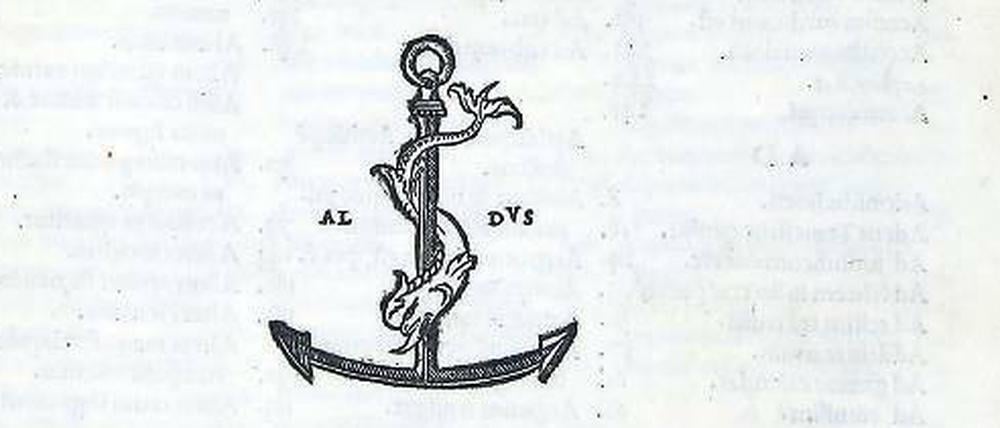 Manuzios Markenzeichen: der Anker mit Delfin. 