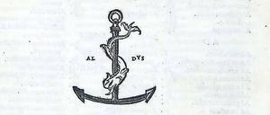 Manuzios Markenzeichen: der Anker mit Delfin. 