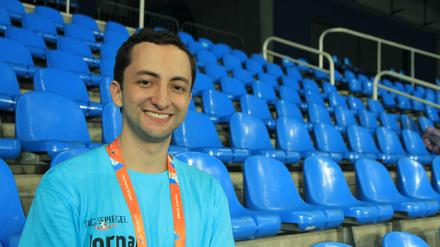 Hugo Pimentel l'Abbate, 22 Jahre, vom Team des "Jornal Paralímpico Rio de Janeiro 2016"; beim Workshop der deutschen und brasilianischen Schülerreporter der "Paralympics Zeitung Rio 2016" in Rio de Janeiro/Brasilien.