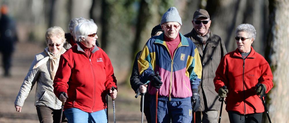 Aktiv im Alter: Die Nordic-Walking-Gruppe "Über 70 Jahre" aus Langenargen (Baden-Württemberg).