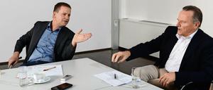 Streitgespräch beim Tagesspiegel: Klaus Lederer (l.) von der Linkspartei und Georg Pazderski von der AfD.