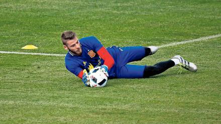 Nur im Training am Boden. Spaniens Torhüter David de Gea weist alle Vorwürfe im Zuge eines Sexskandals von sich.