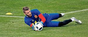 Nur im Training am Boden. Spaniens Torhüter David de Gea weist alle Vorwürfe im Zuge eines Sexskandals von sich.