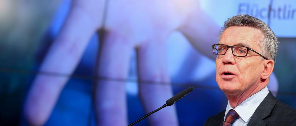 Bundesinnenminister Thomas de Maizière (CDU) beim Digitalen Flüchtlingsgipfel in Berlin.