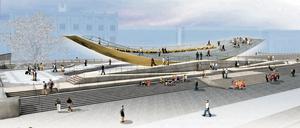 Und jetzt alle nach links! Das Einheitsdenkmal sollte sich neigen, wenn sich genügend Menschen auf einer Seite versammeln.