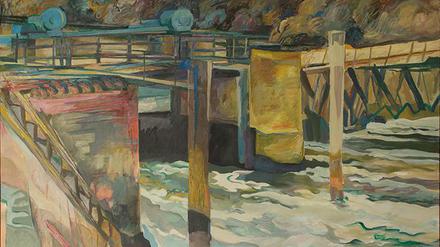 Das Havelwehr bei Parey, gemalt von Peter Berndt im Jahr 2000.
