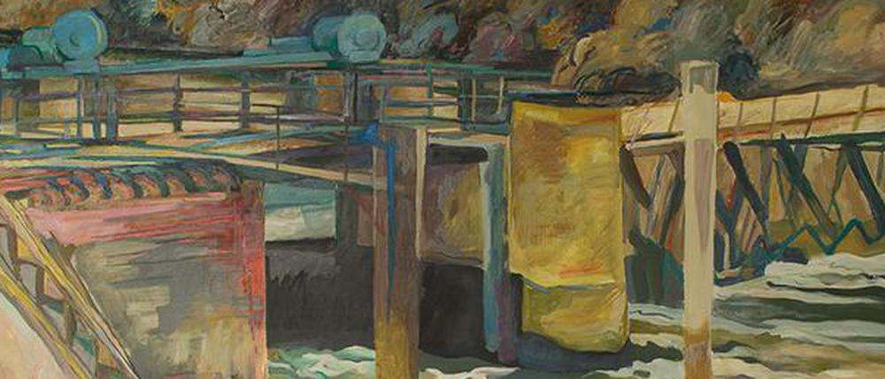 Das Havelwehr bei Parey, gemalt von Peter Berndt im Jahr 2000.