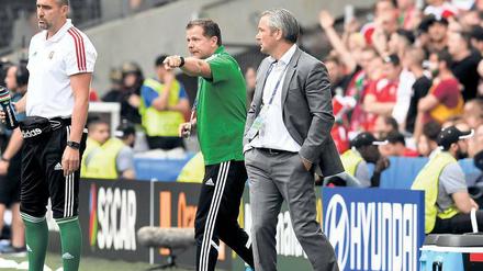 Deutsches Doppelpack. Bernd Storck und sein Assistent Andreas Möller (links) trainieren Ungarns Nationalteam.