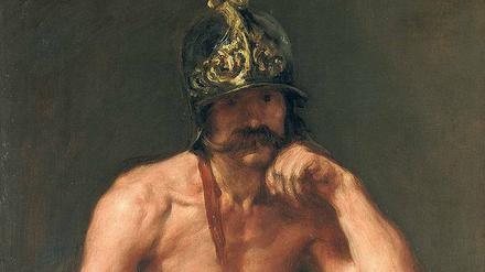 „Der ruhende Mars“ (1638) von Diego Rodríguez de Silva y Velázquez (1599–1660). Das Gemälde ist eine der Ikonen der Kunst des Meisters aus Sevilla und zeigt deutliche Einflüsse seiner Reisen nach Italien, naturalistische Wiedergabe der Körperhaltung sowie die Farbkontraste. Auch die Rezeption der antiken Bildhauerkunst ist in dieses Werk eingeflossen, dessen Deutung Rätsel aufgibt: Die einen sehen das Bild als satirische Parodie auf die antiken Mythen, die anderen als Verkörperung von Spaniens Niedergang. 