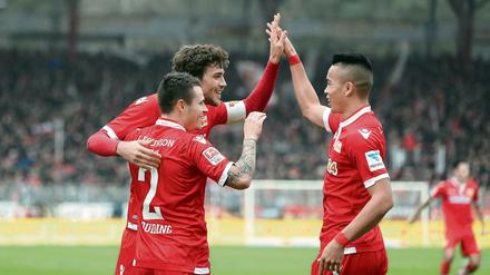 Spieler des 1. FC Union Berlin im März beim Spiel gegen FSV Frankfurt.