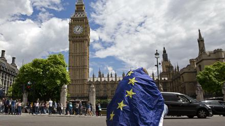 Demonstrant, der am Samstag für den Exit vom Brexit in London demonstrierte. 