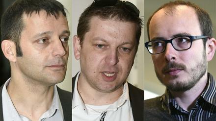 Luxleaks-Enthüller. der französische Journalist Edouard Perrin und die beiden ehemaligen Mitarbeiter bei PricewaterhouseCoopers (PwC), Raphael Halet und Antoine Deltour. 